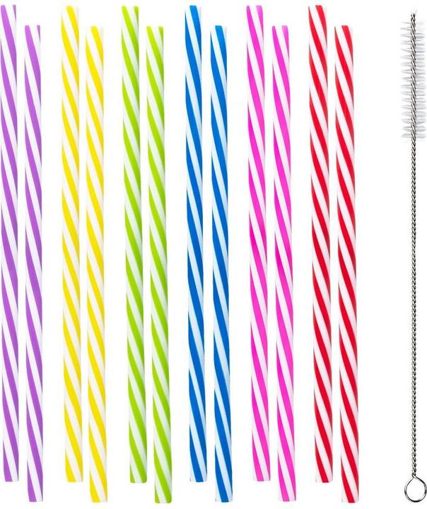 Produktbild Boland 12 Wiederverwendbare Strohhalme 6 Farben sortiert mit Bürste 21cm (12 x)