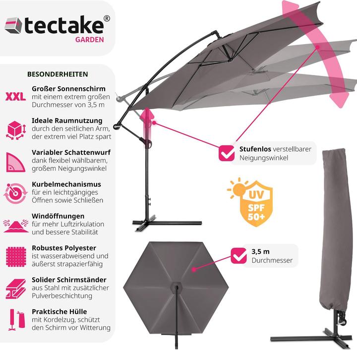 Produktbild tectake Sonnenschirm Ciccio mit Schutzhülle (3.50 m)