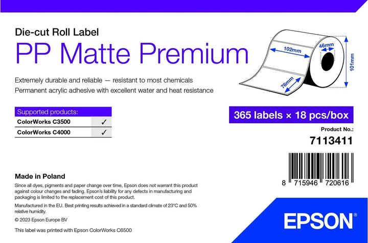 Etichetta energetica Epson Etichetta Opaca In Pp Prem Fustellata