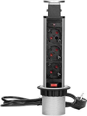 Actual product image MGA ORNO Recessed built-in socket strip 3 compartments with cable 1.8m 3680W (plastic + lacquered metal) (3 x)