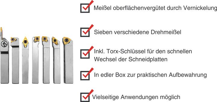 Produktbild Paulimot Drehmeissel-Set mit Wendeplatten, vernickelt, 10 mm, 7-teilig (10 mm)