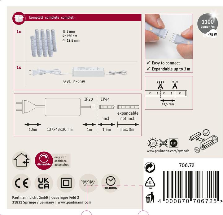 Actual product image Paulmann MaxLED 1000 Stripe Set (Warm white, 150 cm, Indoor)