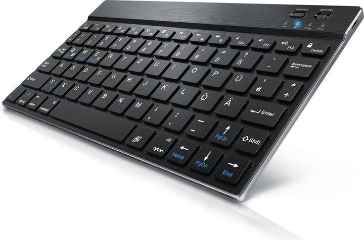 Produktbild CSL Wireless Tastatur, Ultra Slim Keyboard, Bluetooth, Aluminium Gehäuse, DE Layout, BT 3.0, schwarz (DE, Kabellos)