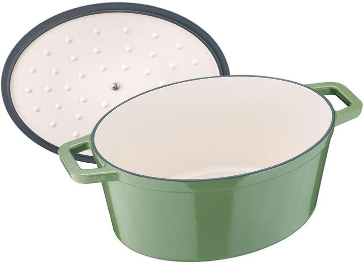 Produktbild Berndes Bräter Cocotte B.IRON Gusseisen oval 31 x 24 cm 6 Liter salbeigrün INDUKTION (31 cm, Bräter + Schmortopf, Gusseisen)