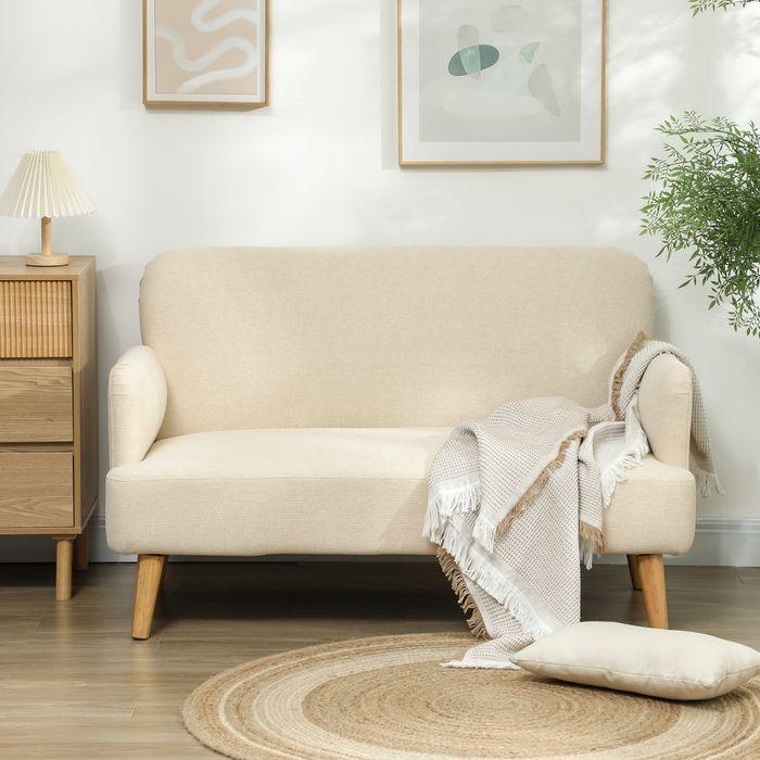 Actual product image Swisshandel24 2 Sitzer Sofa, Kleine Couch mit Samtoptik, Holzbeine für Wohnzimmer Creme (2 person sofa)