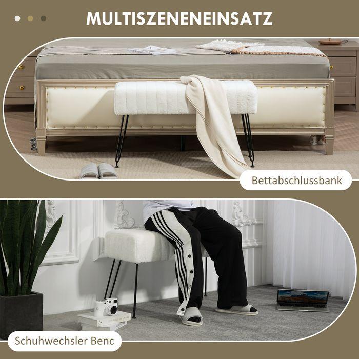 Image du produit Swisshandel24 Banc, aspect fourrure synthétique, pieds métalliques, banc pour chaussures, 82x30x47cm, blanc crème (82 cm)