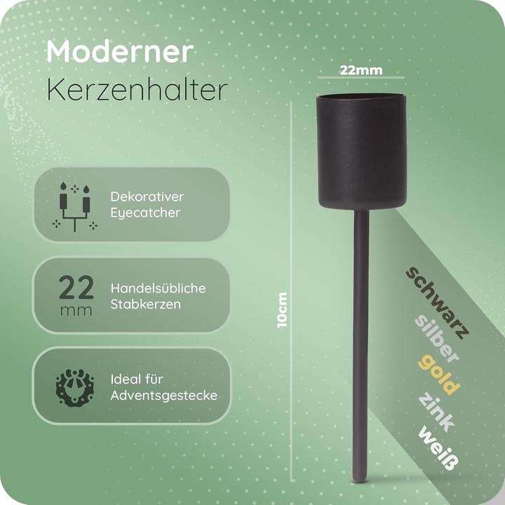 Produktbild Novaliv 4x Stabkerzenhalter Schwarz I Kerzenpick 10 x 2,5 cm Kerzenstecker für Stabkerzen I