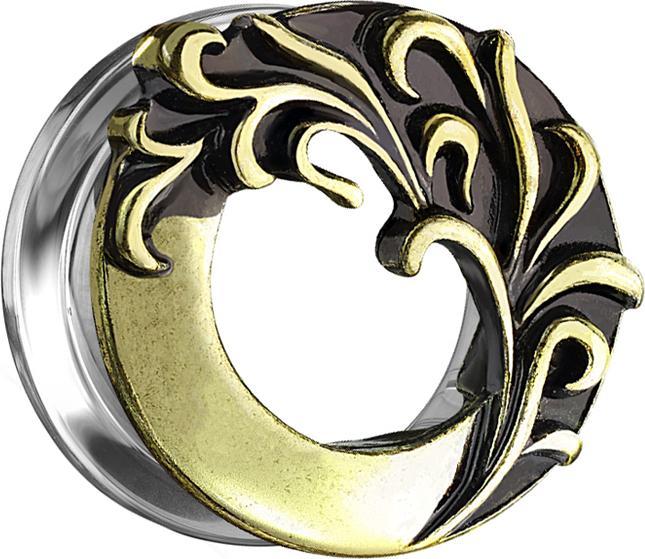 Immagine prodotto Star Piercing Tunnel di carne Oro Antico Onda Tribale (Ottone, Acciaio chirurgico 316L)