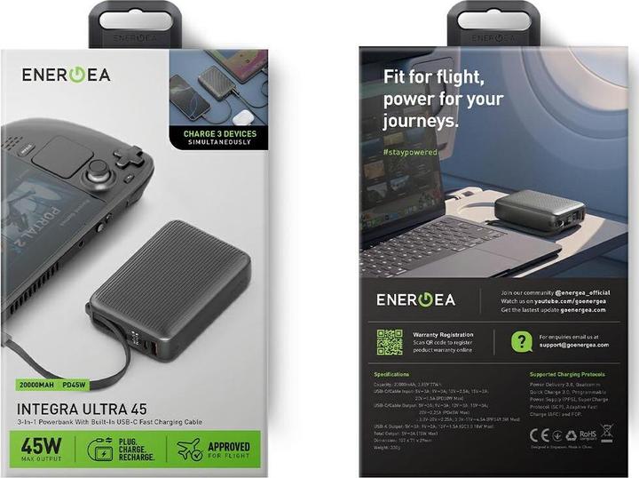 Immagine prodotto Energea PowerBank Integra Ultra 45 20000mAh cable USB-C PD45W grey