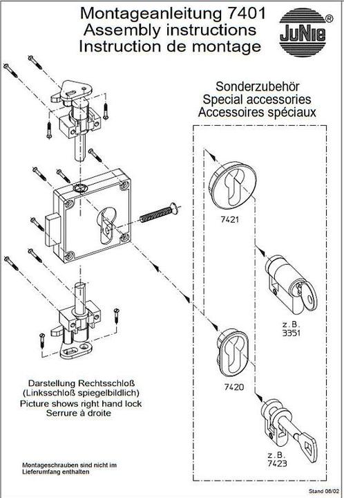 Produktbild Junie 7401 Zylinder-Drehstangenschloss für Profil-Halbzylinder, Zamak (Drehknopfzylinder)