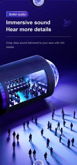 Actual product image Joyroom Maya Series RGB 8W Bluetooth Speaker - Black (4 h, USB power delivery)