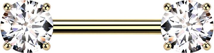 Produktbild Star Piercing Barbell Threadless vergoldet mit zwei Kristallen silber gefasst (ohne Messing, Titan G23)