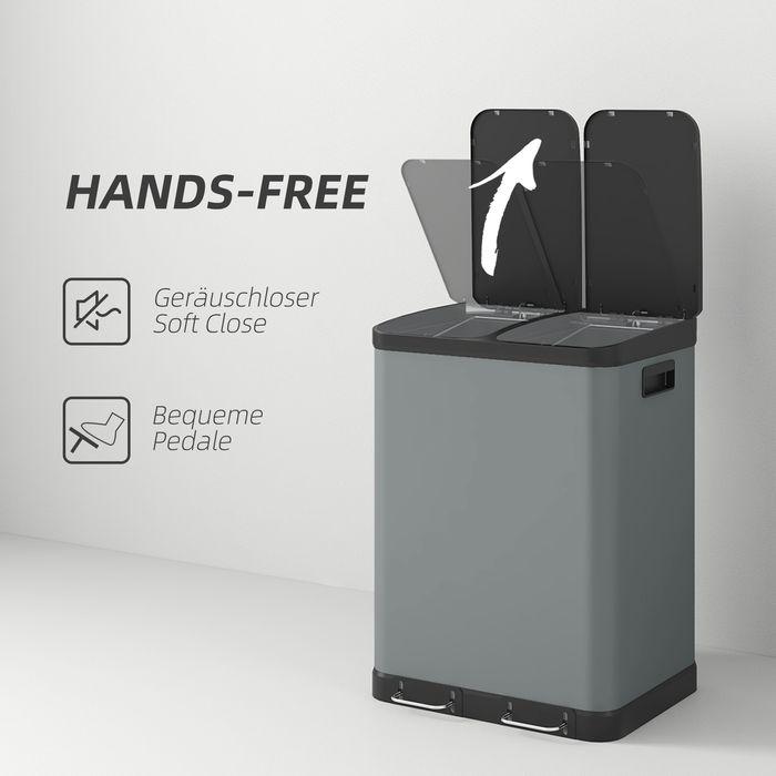 Image du produit Swisshandel24 Mülleimer 2 x 30L Treteimer mit Deckel, Fusspedal, Inneneimer, Metall (60 l)