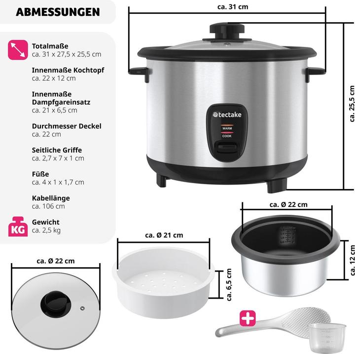Immagine prodotto tectake Reiskocher mit Dampfgareinsatz