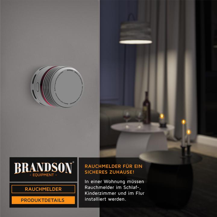 Produktbild Brandson 3x Rauchmelder, 10 Jahre Batterie Li-Ionen, Lautstärke 85dB, LED, Prüftaste, EN14604 & TÜV Geprüft
