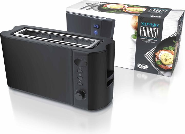 Actual product image Arendo Toaster stainless steel 2 slices long slot, bun warmer, display with remaining time indicator