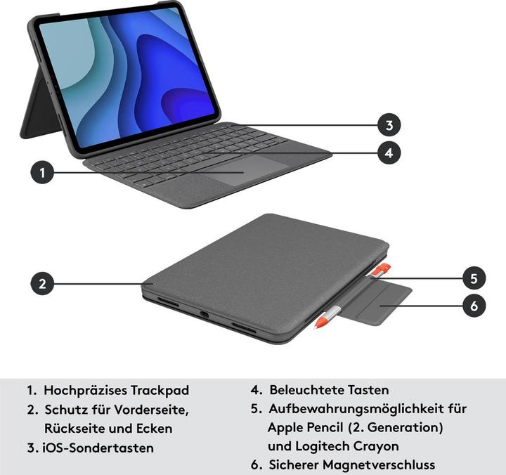 Produktbild Logitech Folio Touch (CH, iPad Pro 11 2018 (1. Gen), iPad Pro 11 2021 (3. Gen), iPad Pro 11 2020 (2. Gen), iPad Pro 11 2022 (4. Gen))