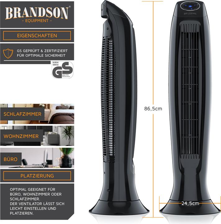 Produktbild Brandson Turmventilator, Fernbedienung, Oszillation, Timer, Säulenventilator 86 cm, Ventilator, 60W, schwarz (47 dB)