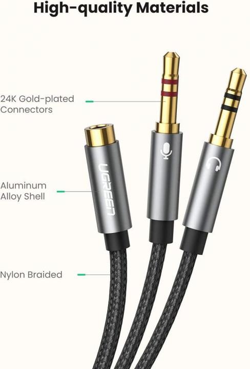 Produktbild Ugreen Mikrofon und Kopfhörer Y Splitter 3.5 mm Klinke (0.20 m, 3.5mm Klinke (AUX))