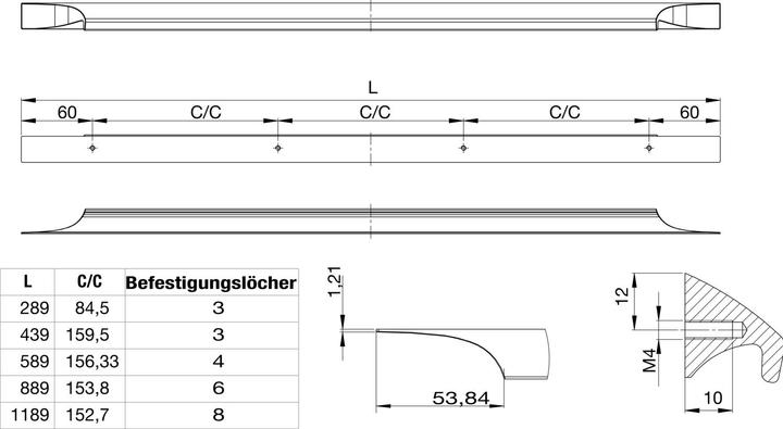 Produktbild Furnipart Griffleiste Primo LA 2 x 84,5 mm, Länge 289 mm, Aluminium Edelstahl Effekt