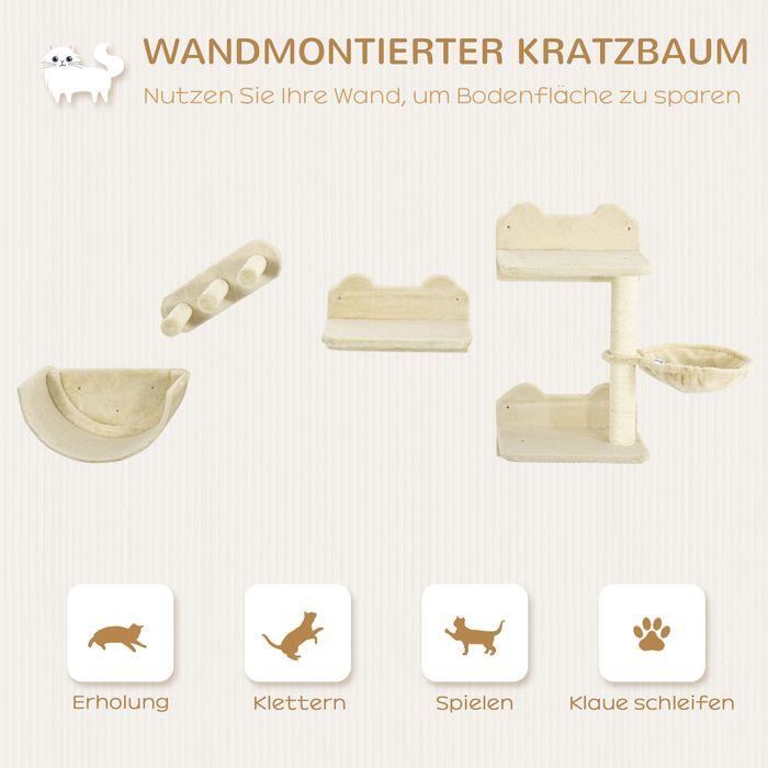 Image du produit Swisshandel24 Katzen Kletterwand 4 tlg, Katzenkratzbaum inkl. Klettern, bis 5kg (23.50 cm, Beige)