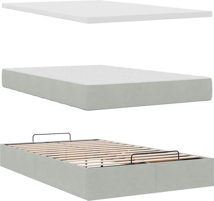 Image du produit VidaXL Ottoman-lit avec matelas gris clair 120x190 cm velours (120 x 200 cm)