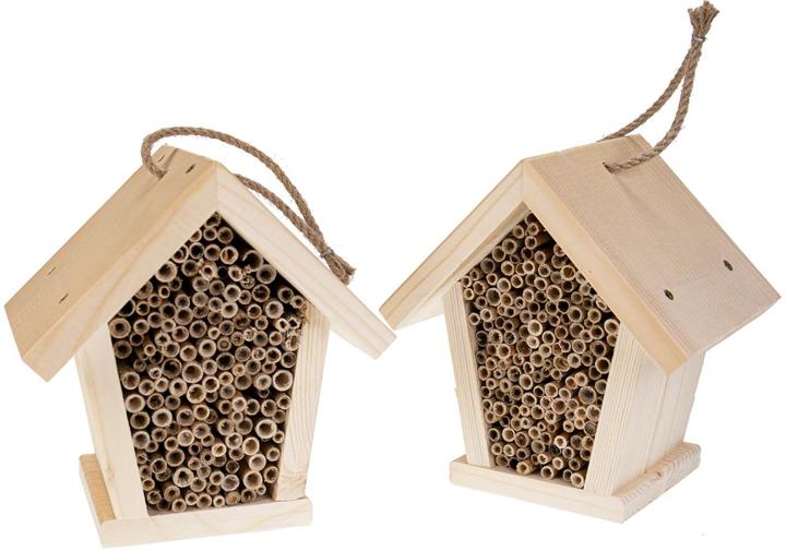 La Mia! Natürliches Wildbienen-Hotel / Insektenhaus aus Fichtenholz mit Schilf-Röhrchen (Wildbienen)