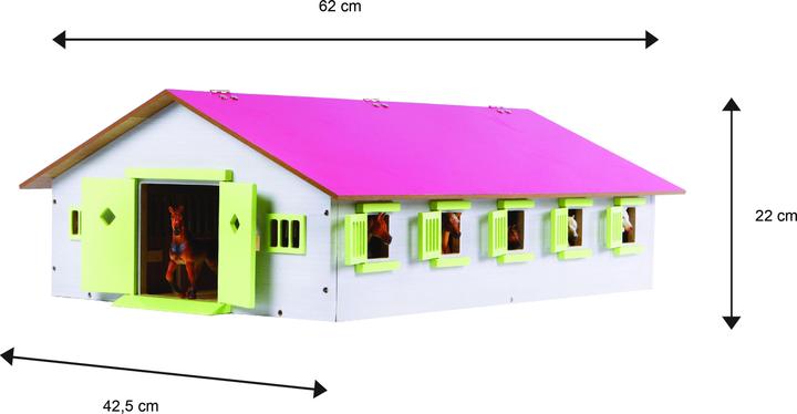 Produktbild Kids Globe Farming Van Manen Kids Globe Reiterhof Set 1:32 Pferdestall 9 Boxen 4 Pferde 4 Heuballen