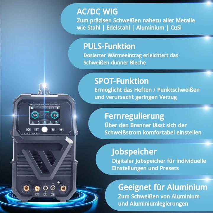 Actual product image Stahlwerk AC/DC TIG 200 Puls Pro Touch fully equipped gas-shielded arc welder