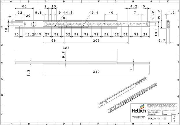 Immagine prodotto Hettich Schubladenschiene Teilauszug 346-551 mm verzinkt 9136664 2 Stück
