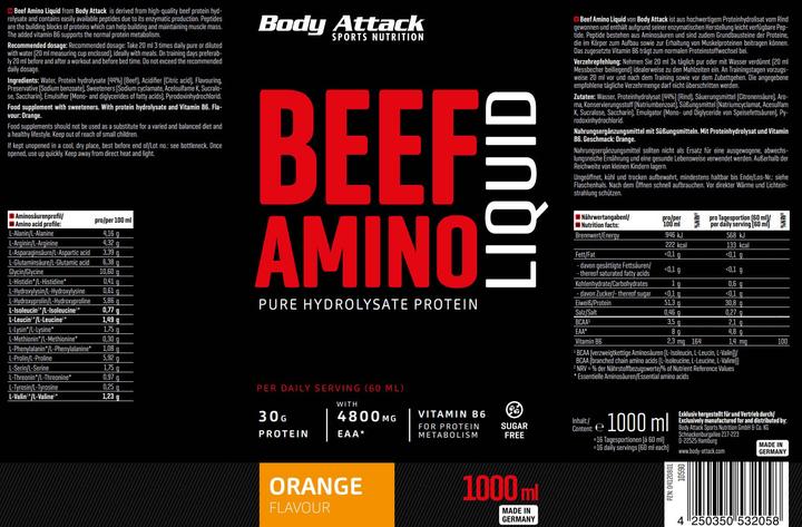 Produktbild Body Attack 100% Beef Amino Liquid (1000ml) (Orange, 1 x)