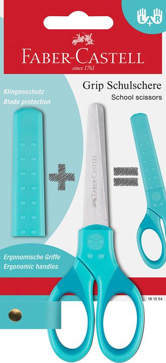 Actual product image Faber-Castell GRIP school scissors, turquoise, on blister card