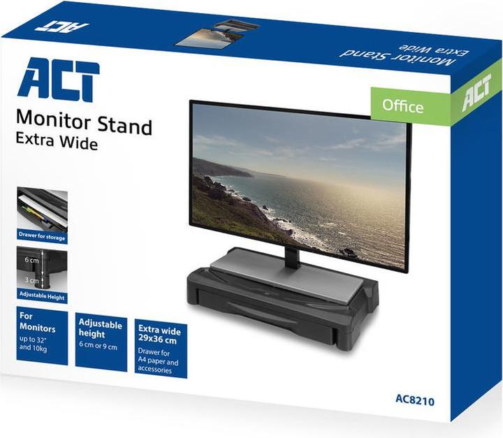 Immagine prodotto Supporto per monitor extra largo con cassetto, fino a 10 kg, altezza regolabile, nero