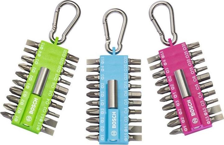 Actual product image Bosch Zubehör Screwdriver bit set with snap-hook (pink), 21 pieces (Hexagon socket TX M20, Hexagon socket TX M30, Hexagon socket TX M15, Hexagon socket TX M25, Cross Phillips PH M1, Cross Phillips PH M2, Cross Pozidriv PZ M1, Cross Pozidriv PZ M2, Cross Phillips PH M3, Cross Pozidriv PZ M3)