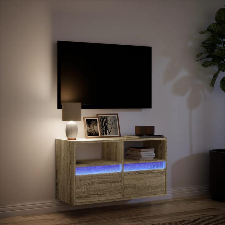 Immagine prodotto VidaXL Mobile TV Parete attrezzata Lavagna bassa Appeso con illuminazione LED Rovere Sonoma
