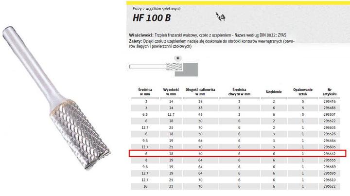 Produktbild Klingspor HF 100 B - Fräser 6 mm
