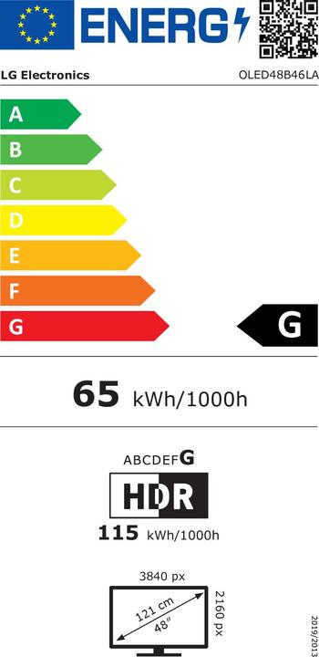 Energy Label LG OLED48B46 Smart TV 48 Inch 4K (48", OLED, 4K)