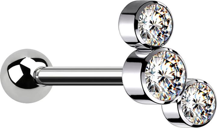 Image du produit Star Piercing Micro Barbell Innengewinde silber mit Kugel und drei Kristalle silber (Titane G23, sans laiton)