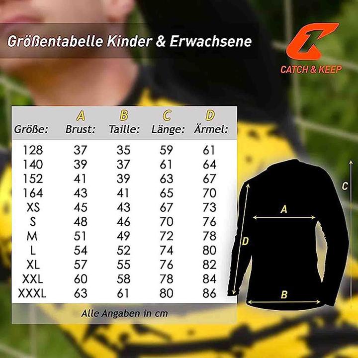 Produktbild Catch & Keep Trikot Protection Torwarttrikot Gr. L Gelb-Schwarz Fussball Torwart Shirt Oberteil (L)