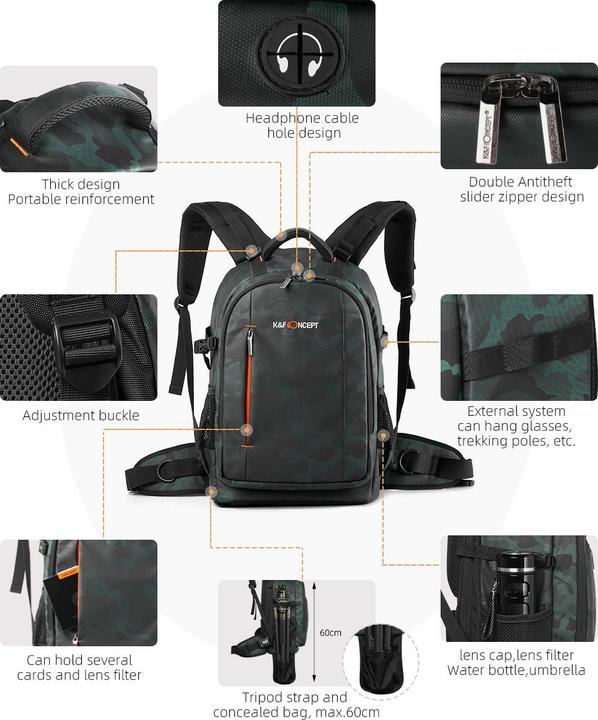 Actual product image K&F Concept Backpack 23L Nature Wander 06 (Camouflage) (Camera shoulder bag, 23 l)