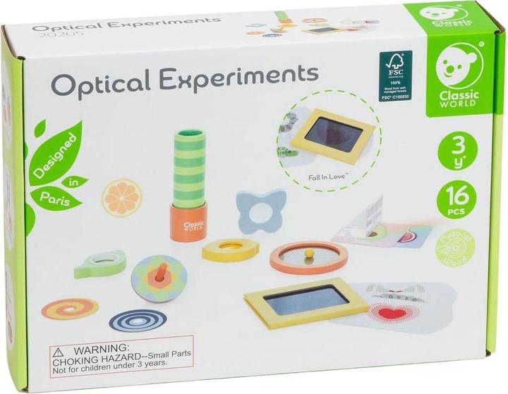 Actual product image Classic World Optical Experiments wooden play set, 16 pieces.
