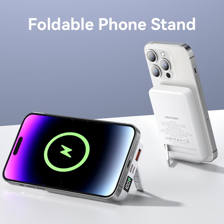 Immagine prodotto Vention 10000mAh Magnetic Wireless Power Bank (USB-C + Lightning + USB-C + USB-A +Wireless) 22.5W LED bianco (10000 mAh, 38.50 Wh)