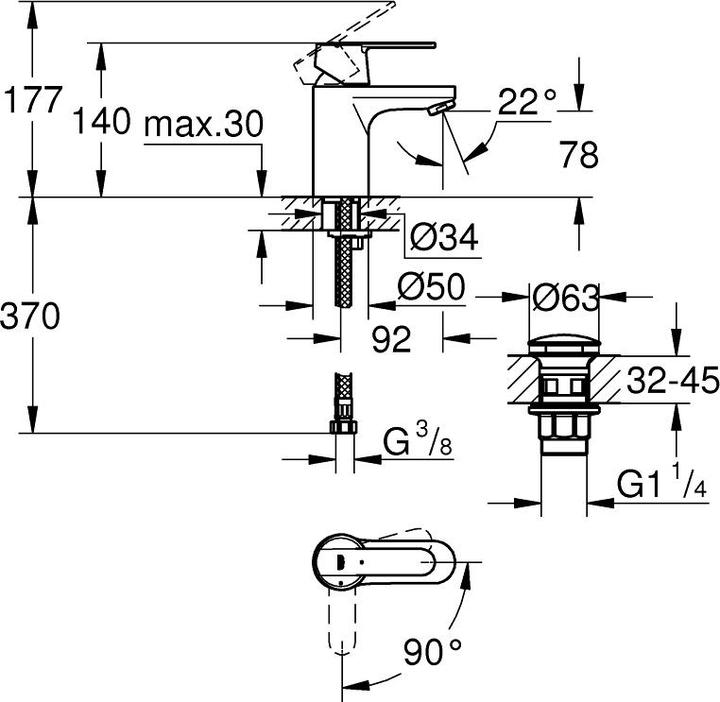 Actual product image Grohe Get Single-lever basin mixer, 1/2". S-Size