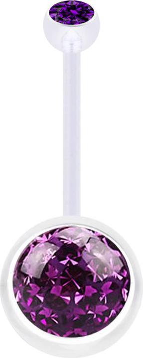 Image du produit Star Piercing Banane transparente avec boule cristal violette et boule cristal violette couche de protection époxy (Bioflex, sans laiton)