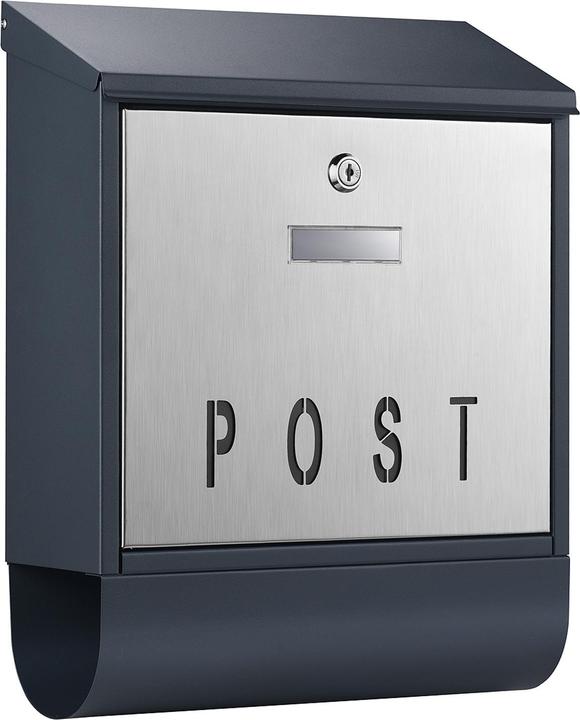 Actual product image Wiltec Letter Box with Newspaper Tube V38 Wall Letter Box Stainless Steel Post Box Anthracite Grey with New