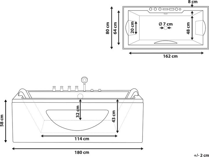 Produktbild Beliani Whirlpool Badewanne schwarz rechteckig mit LED 180 x 80 cm HAWES (235 l, 80 cm)