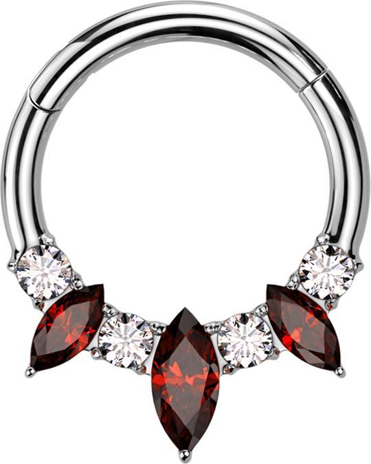 Produktbild Star Piercing Micro Segmentring klappbar silber zwei ovale Kristalle rot vier rund Kristalle silber (Titan G23, ohne Messing)