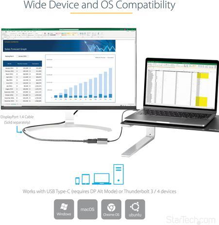 Produktbild StarTech USB-C auf DisplayPort Adapter - /4K USB-C zu DisplayPort 1.4-Adapter Dongle - USB-Type-C auf DP (USB Typ-C, 39 cm)