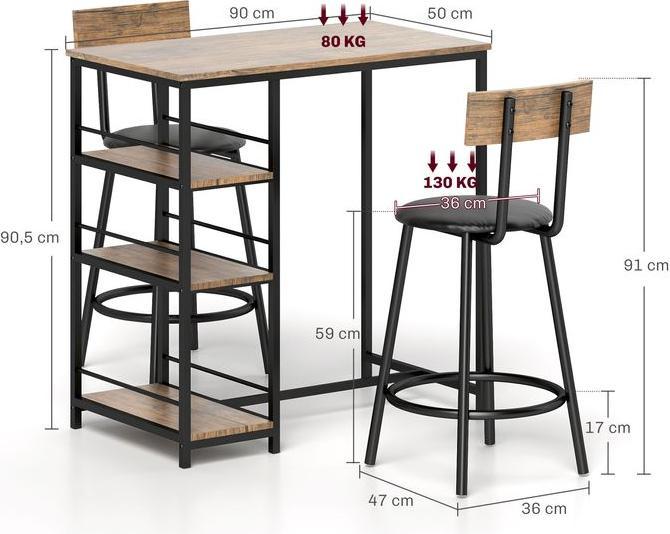 Immagine prodotto Swisshandel24 Bartisch mit Barhocker Set, 3-tlg. Bartisch-Set mit Küchentisch, 2 Barstühlen