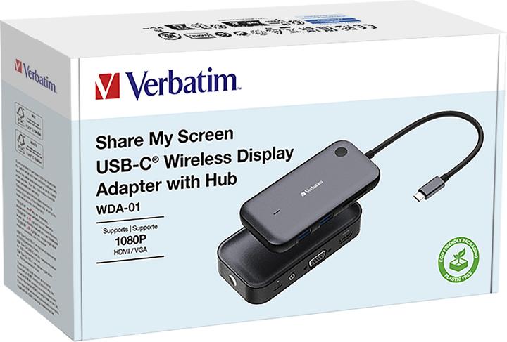 Produktbild Verbatim USB-C-Wireless-Display-Adapter 1080P mit Hub WDA-01 (USB-C, 1 Ports)